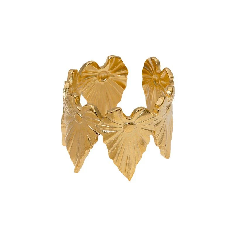 Wholesale Simple Electroplated Stainless Steel Leafshaped Women's Ring Hand Jewelry - Image 5