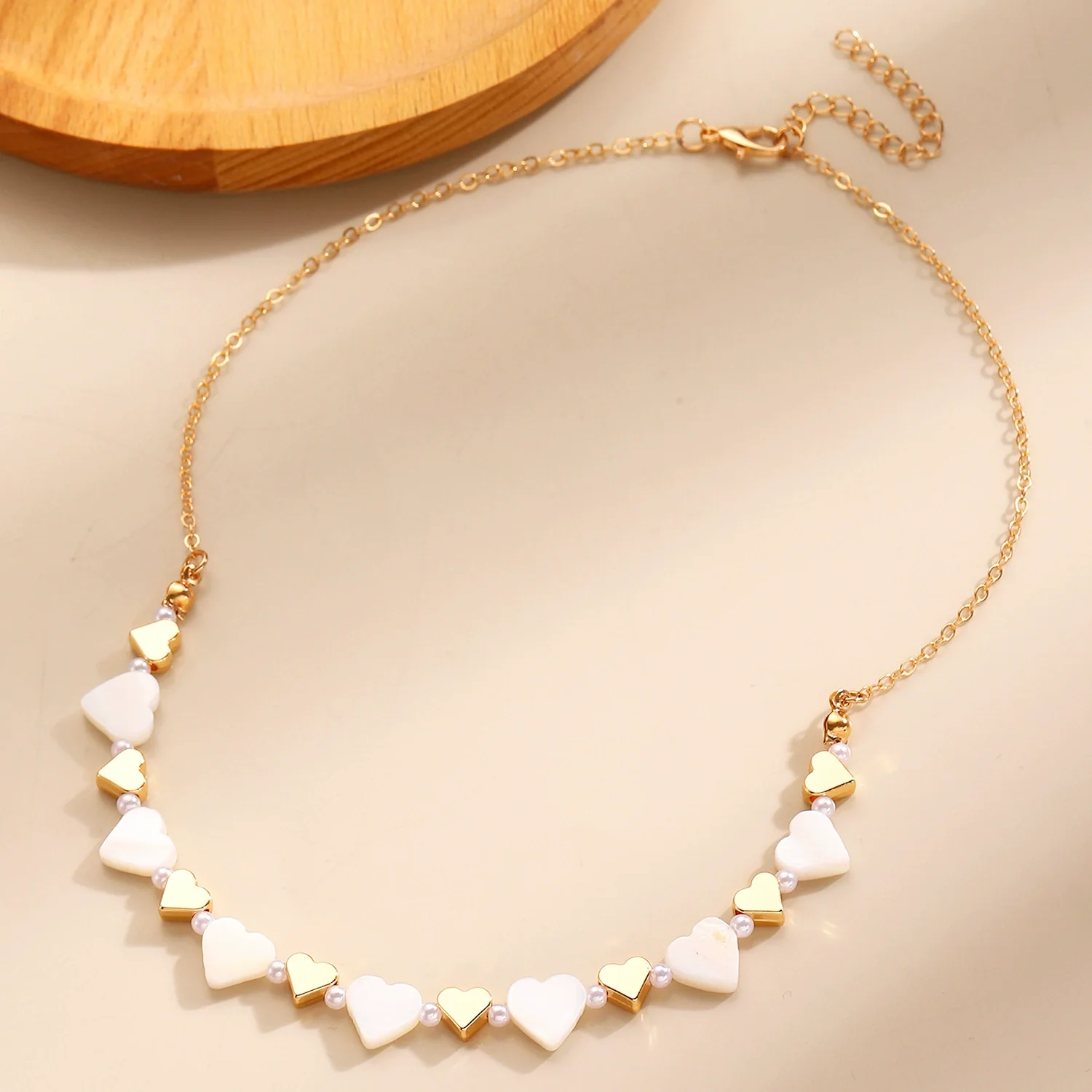 Wholesale Simple Electroplated Zinc Alloy Heart Beaded Necklace And Bracelet Set For Women - Image 4