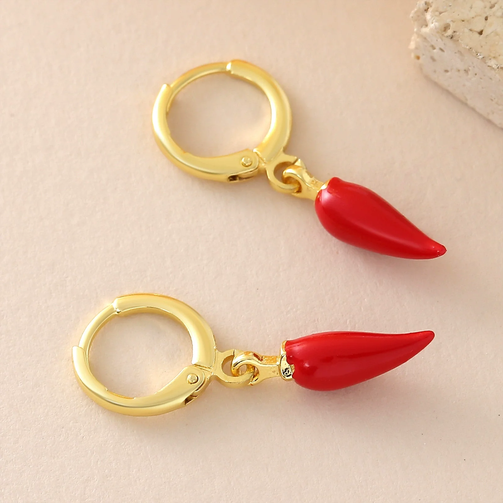 Wholesale Simple Food Series Copper 18K Gold Plated Chili Pendant Earrings For Women