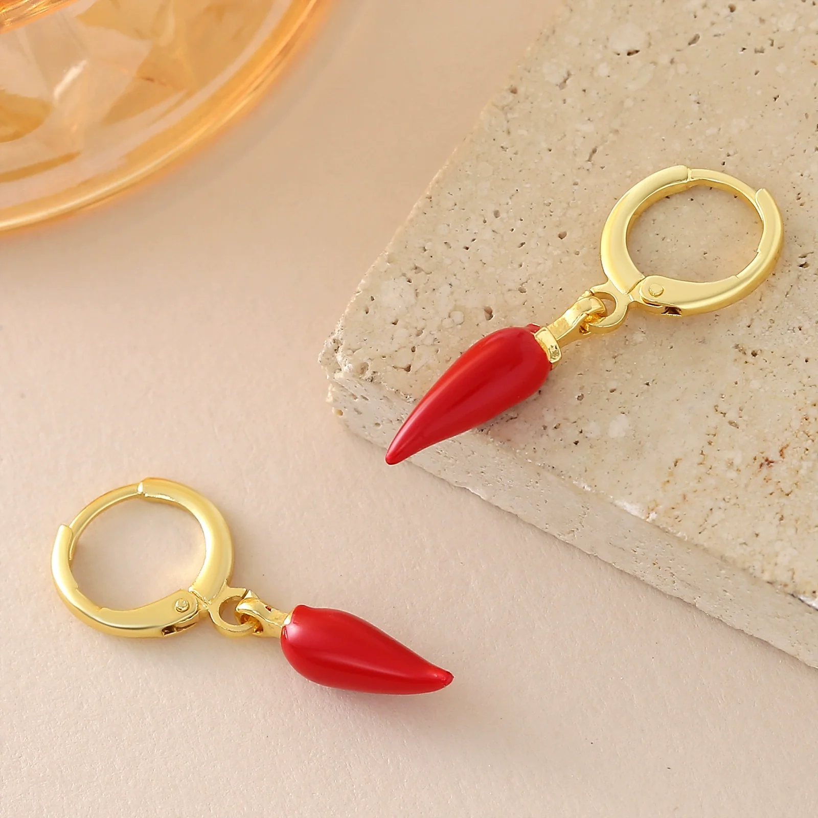 Wholesale Simple Food Series Copper 18K Gold Plated Chili Pendant Earrings For Women - Image 2