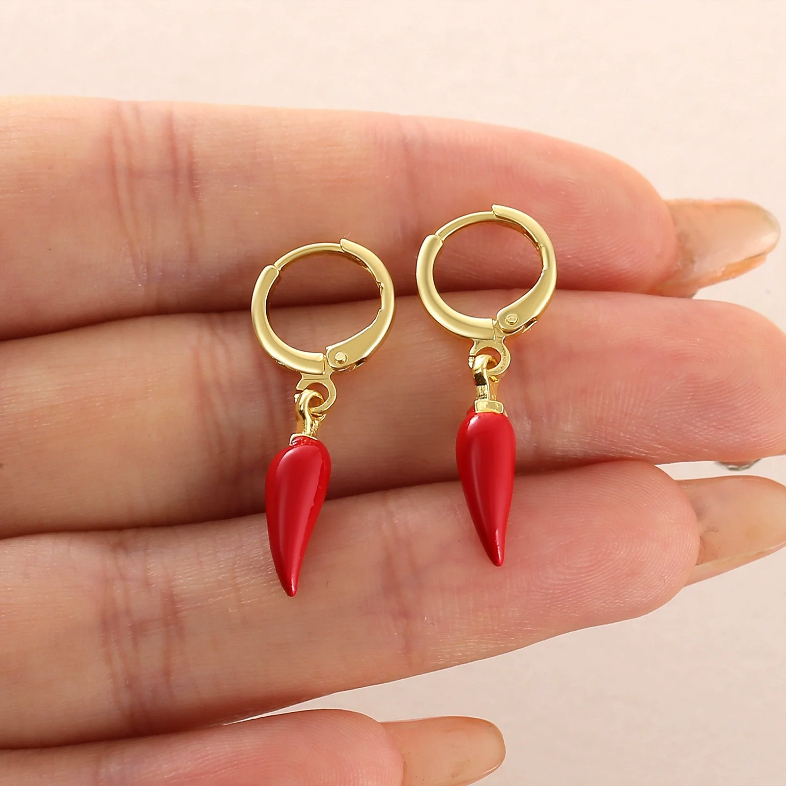 Wholesale Simple Food Series Copper 18K Gold Plated Chili Pendant Earrings For Women - Image 4