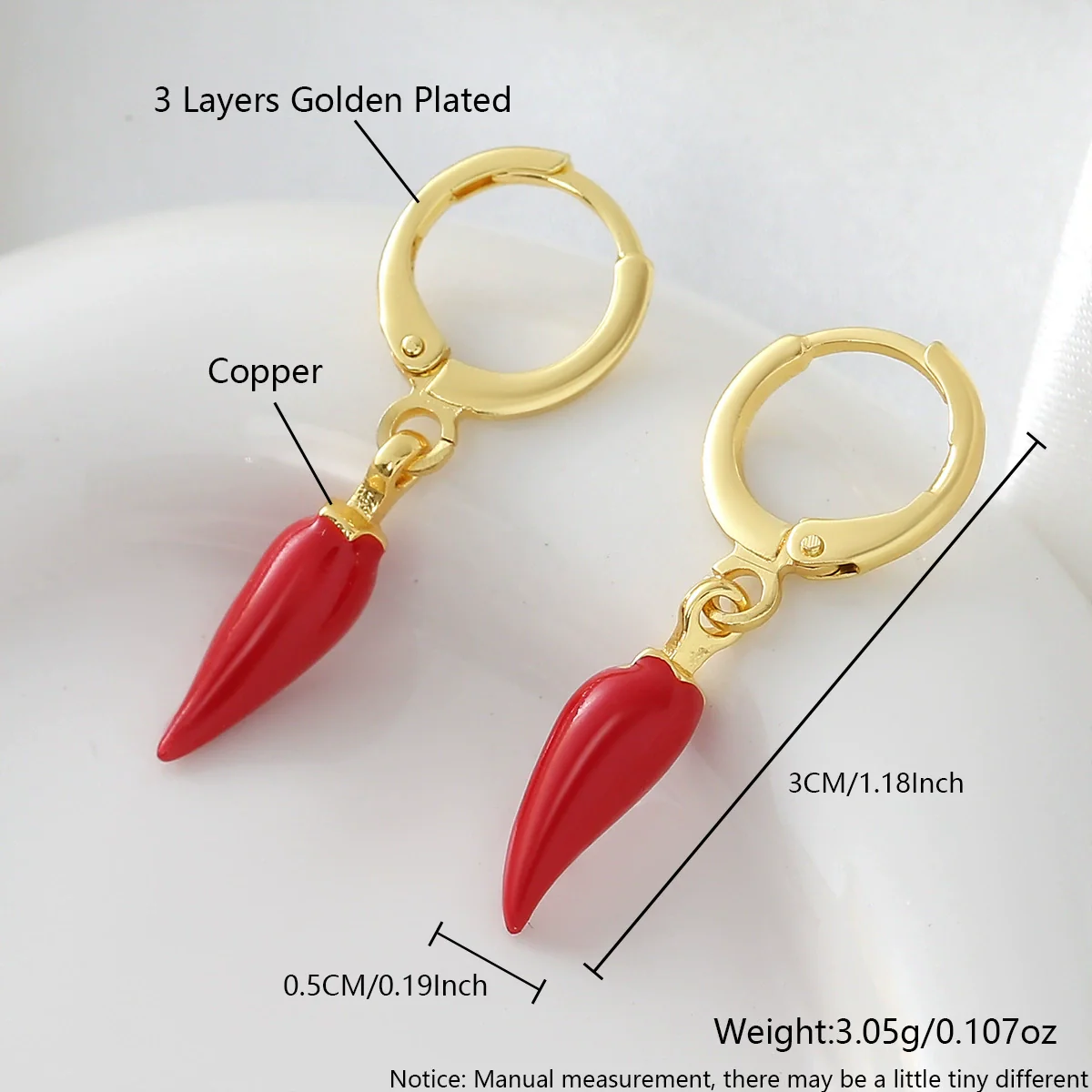Wholesale Simple Food Series Copper 18K Gold Plated Chili Pendant Earrings For Women - Image 6