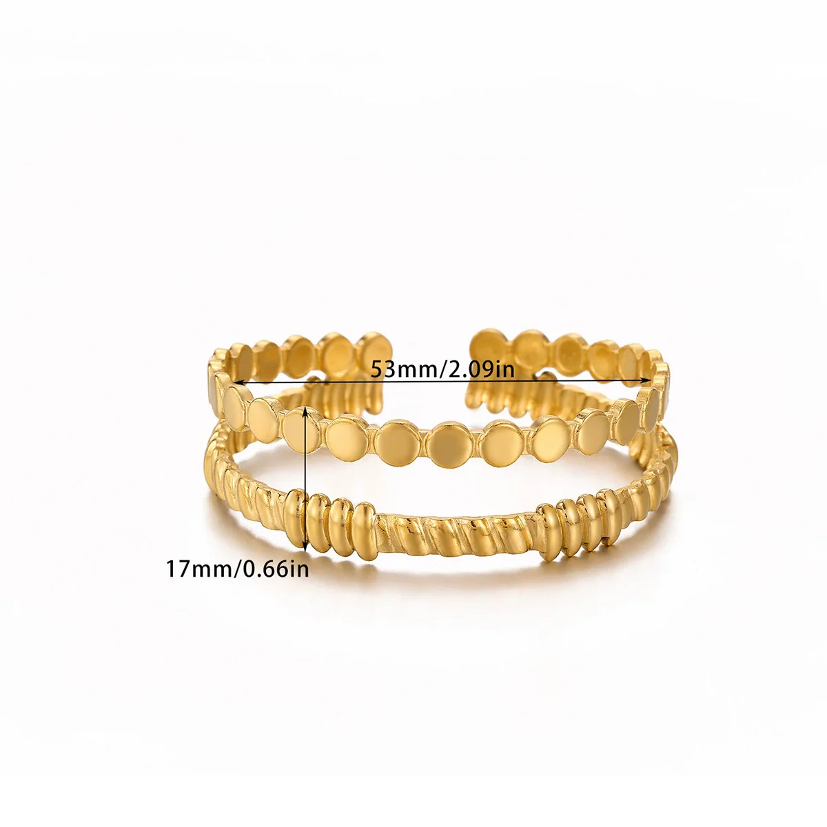 Wholesale Simple Geometric Circle Stainless Steel Gold Electroplated Doublelayer Glossy Metallic Opening Adjustable Bracelet - Image 7