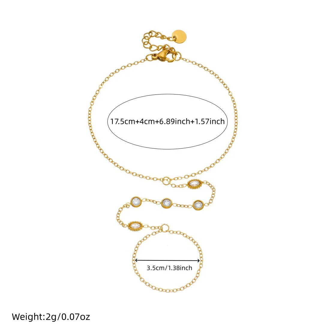 Wholesale Simple Geometric Diamondencrusted Stainless Steel Electroplated Ring And Fingerless Bracelet For Women - Image 4