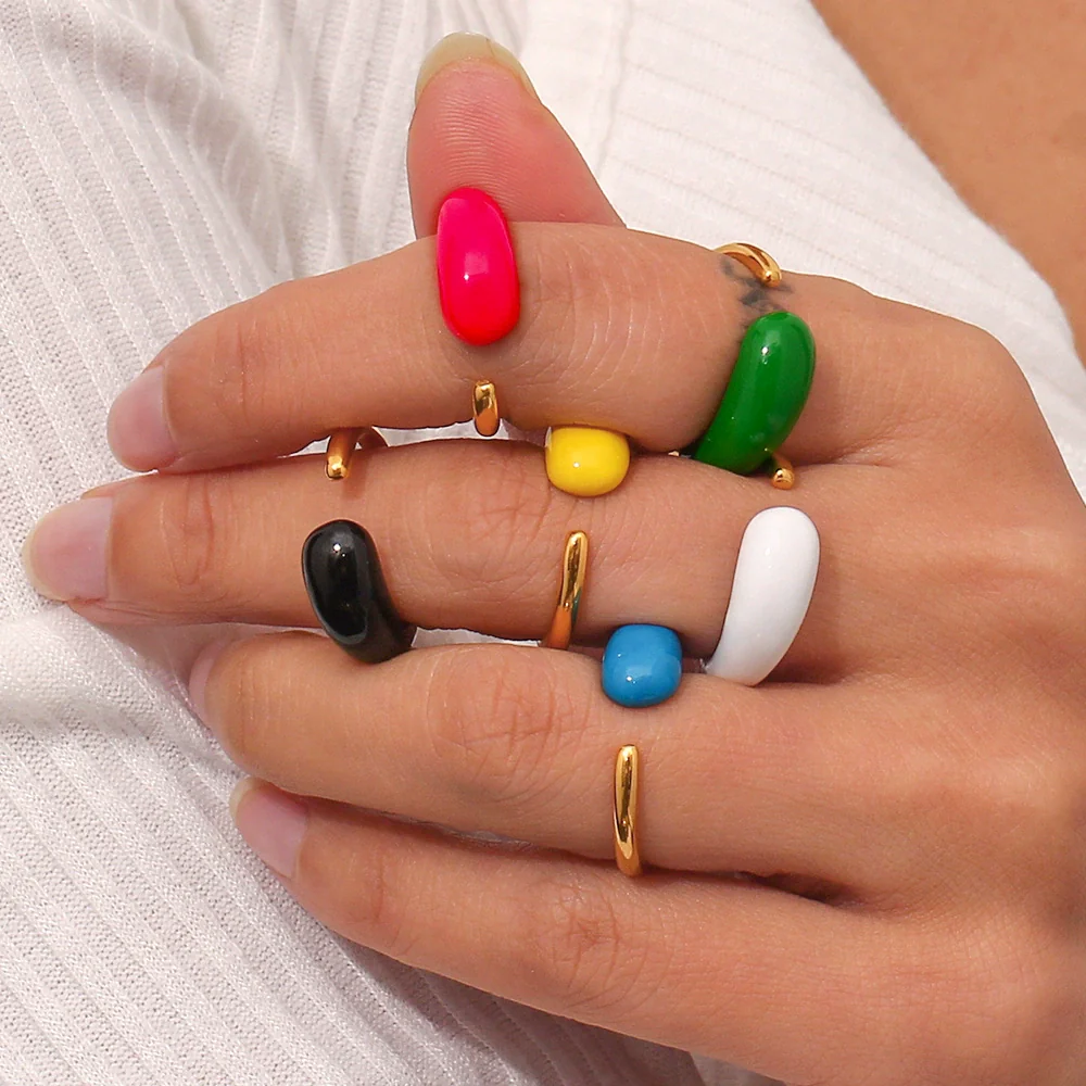 Wholesale Simple Geometric Electroplated Stainless Steel Water Drop Glossy Adjustable Twoended Opening Ring For Women - Image 4