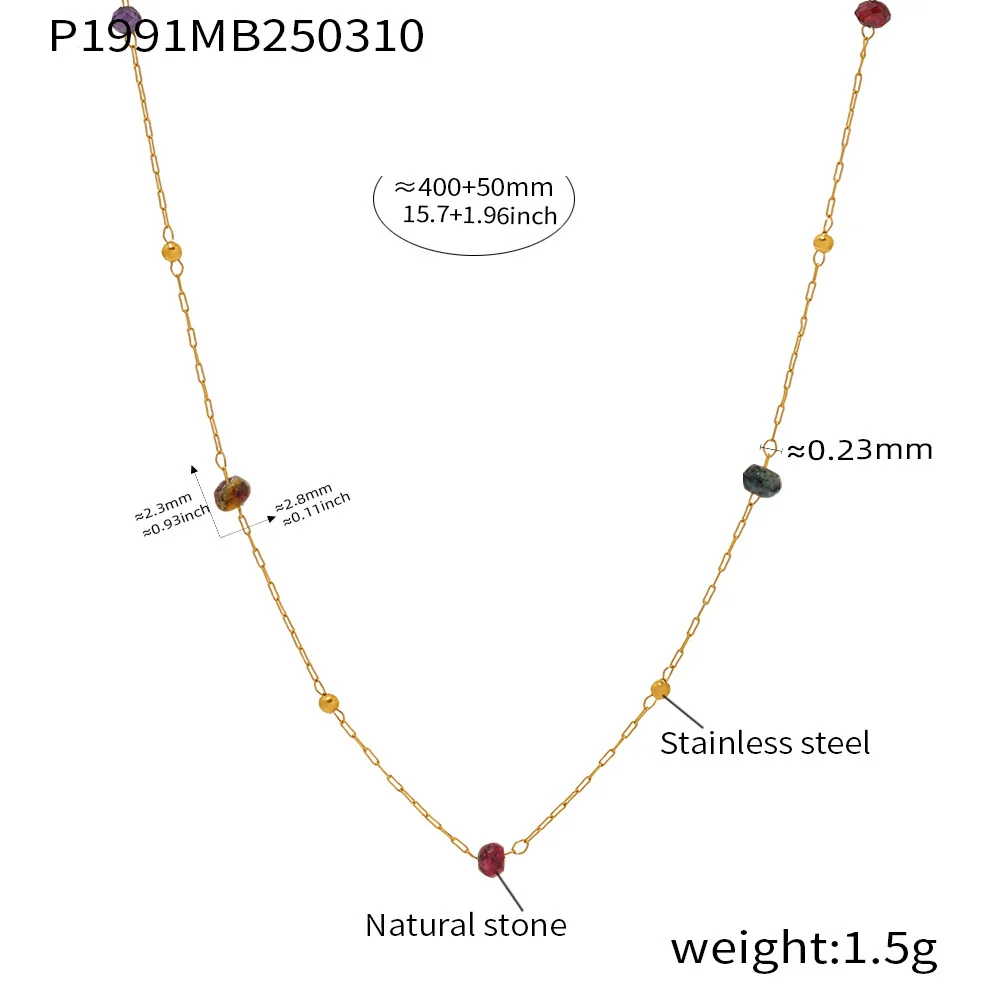 Wholesale Simple Geometric Ferris Wheel Beaded Necklace With Real Gold Plated Stainless Steel And Natural Stone Pendant For Women - Image 6