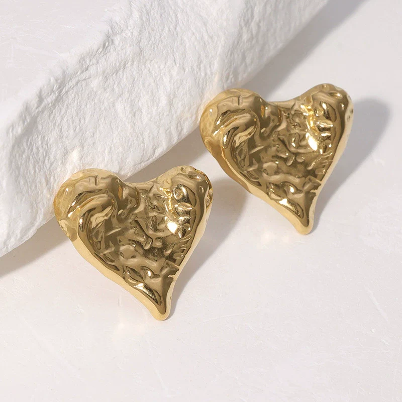 Wholesale Simple Heart Shaped 18K Gold Plated Stainless Steel Earrings For Women - Image 2