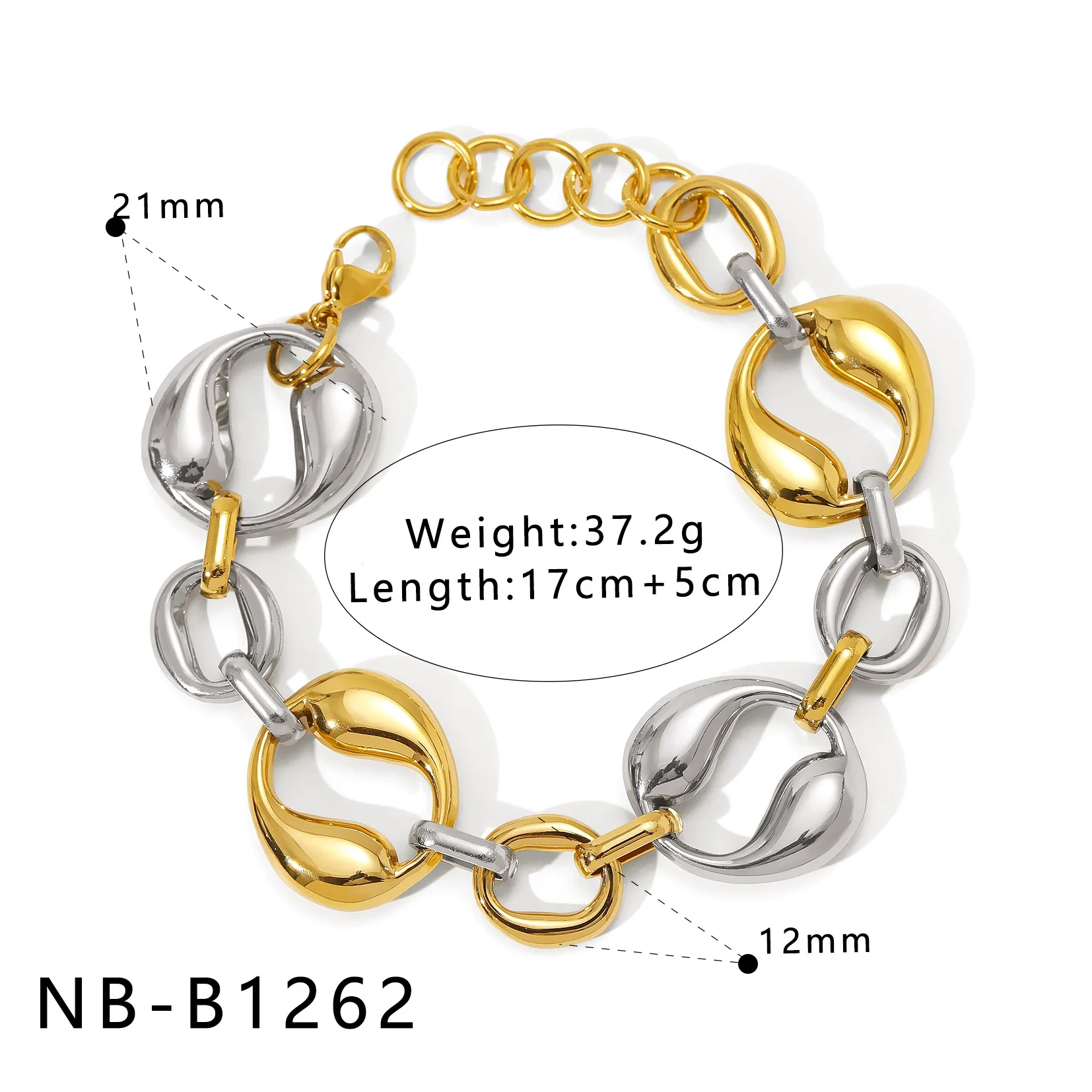 Wholesale Simple Irregular Geometric Heart Fivepointed Star Moon Pendant 18K Vacuum Plated Stainless Steel Unisex Bracelet - Image 7