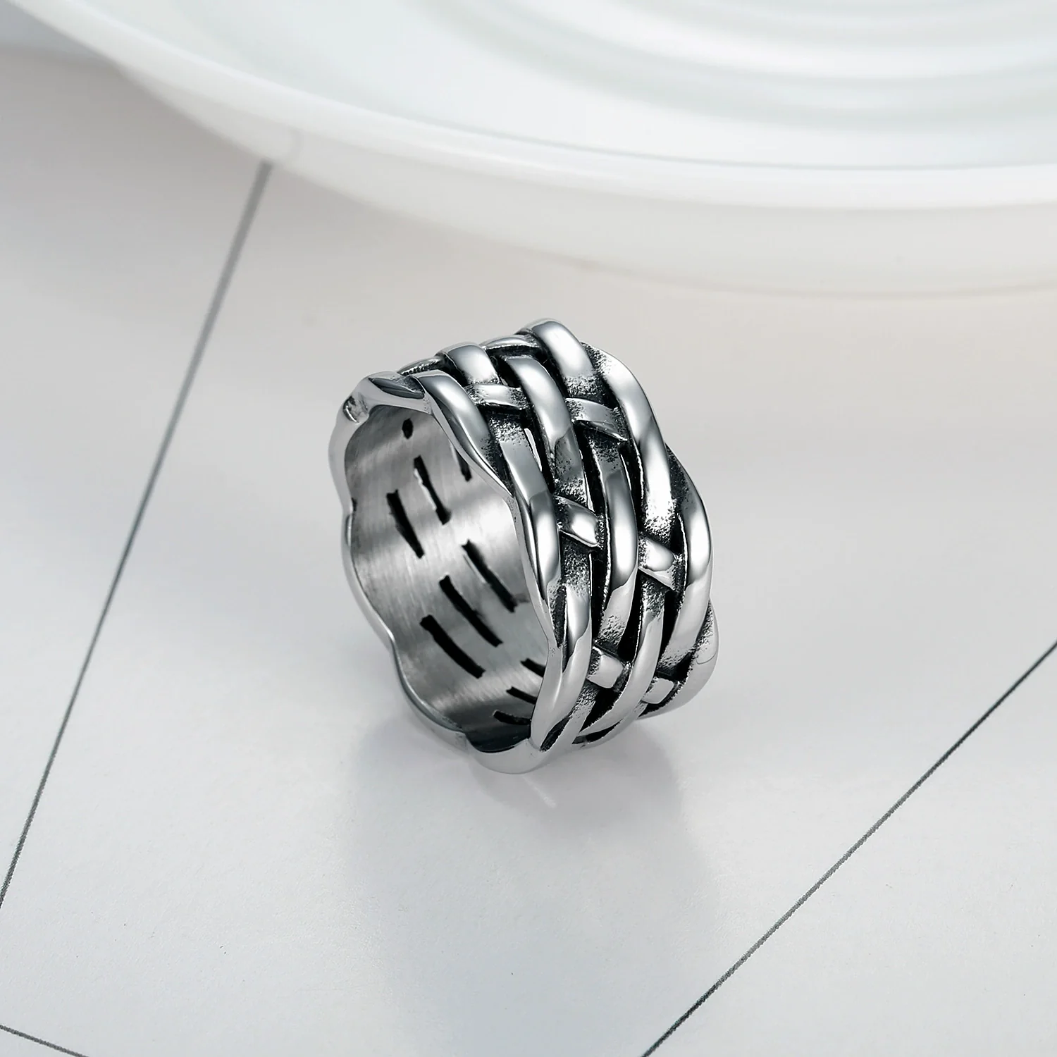Wholesale Simple Personality Geometric Pattern Stainless Steel Ring Polish
