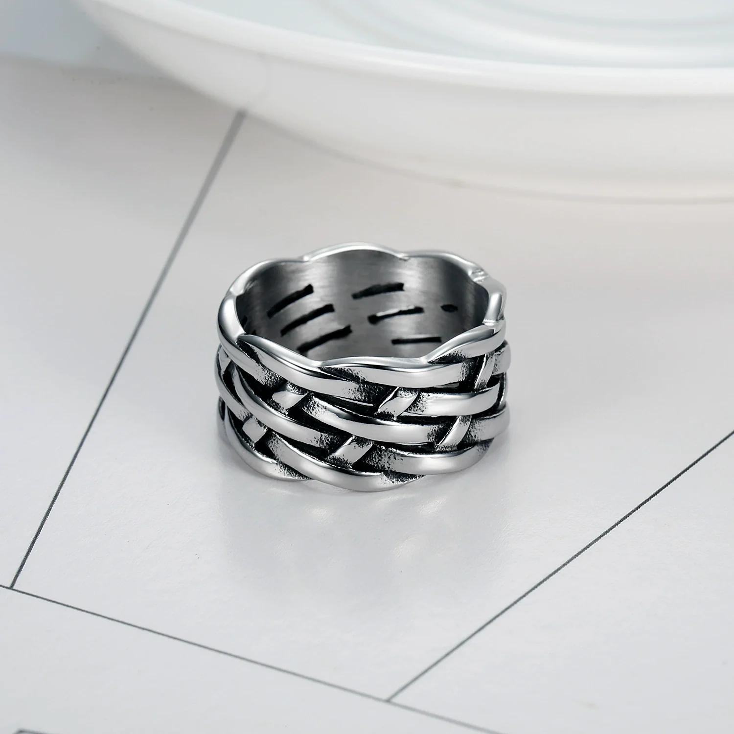 Wholesale Simple Personality Geometric Pattern Stainless Steel Ring Polish - Image 2