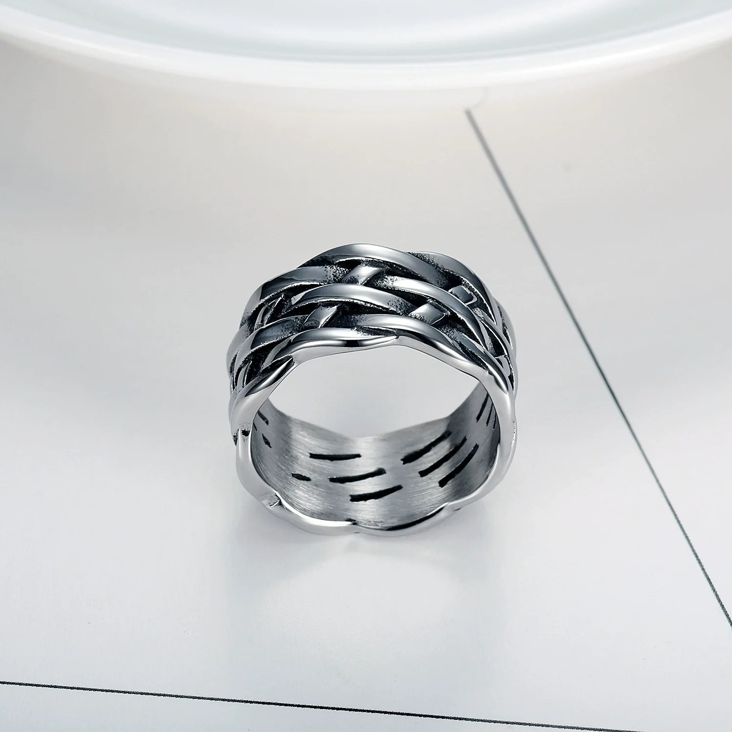 Wholesale Simple Personality Geometric Pattern Stainless Steel Ring Polish - Image 3