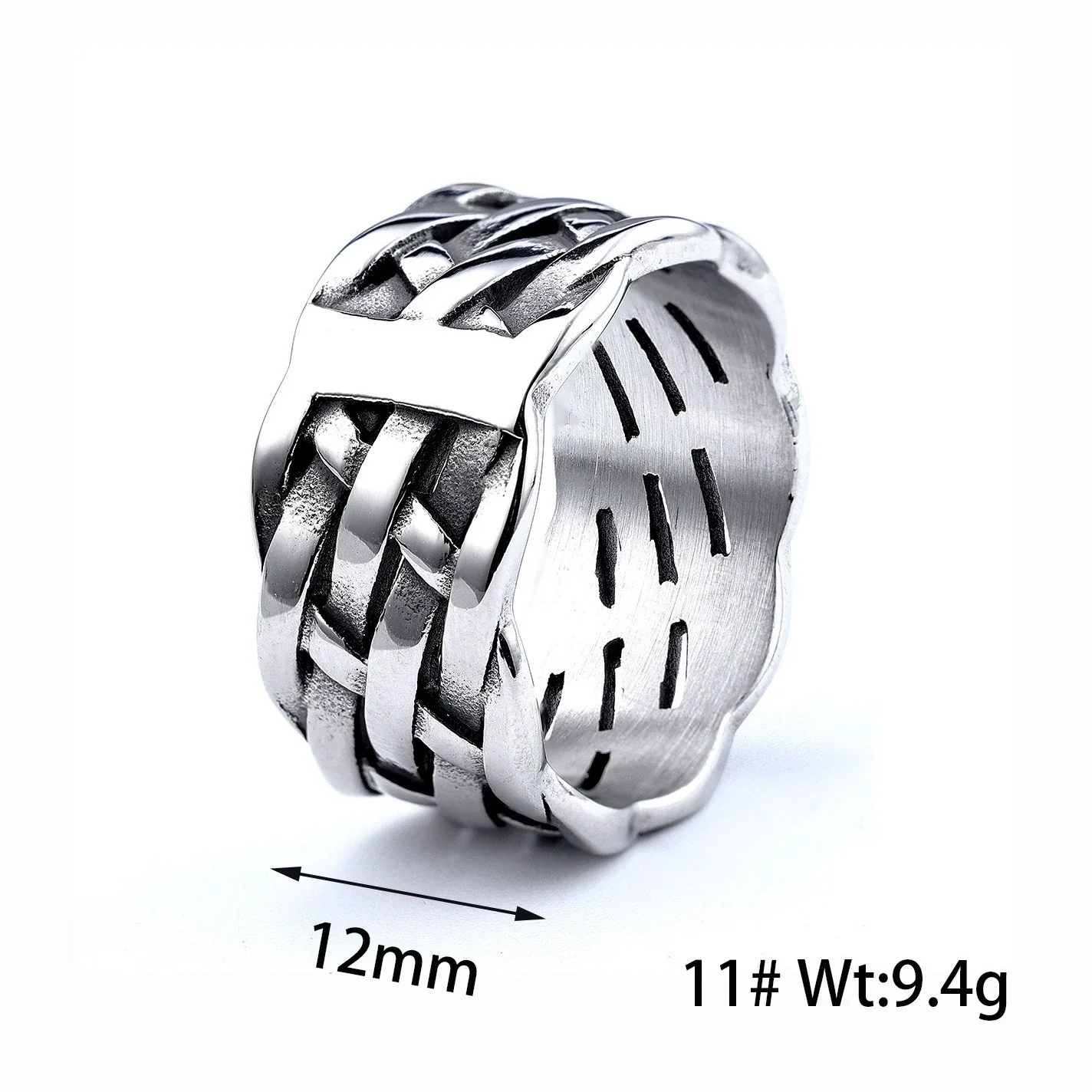 Wholesale Simple Personality Geometric Pattern Stainless Steel Ring Polish - Image 4