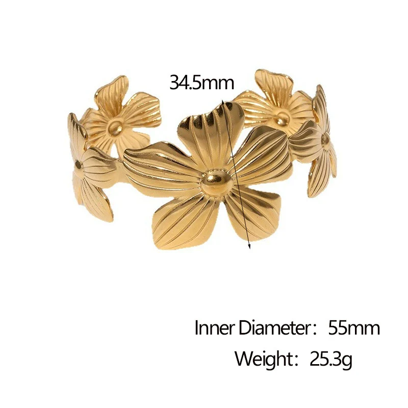 Wholesale Simple Retro Fivepetal Flower Stainless Steel Electroplated Women's Bracelet - Image 6