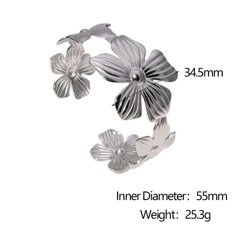 Wholesale Simple Retro Fivepetal Flower Stainless Steel Electroplated Women's Bracelet - Image 7