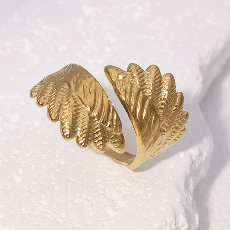Wholesale Simple Style Electroplated Stainless Steel Wings Open Ring Women's Hand Jewelry - Image 2