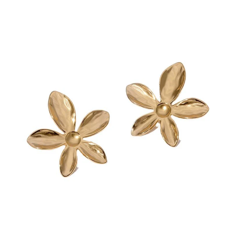 Wholesale Simple Style Flower Pattern Stainless Steel Earrings For Women Vacuum Electroplated 18K Gold Non Fading - Image 4