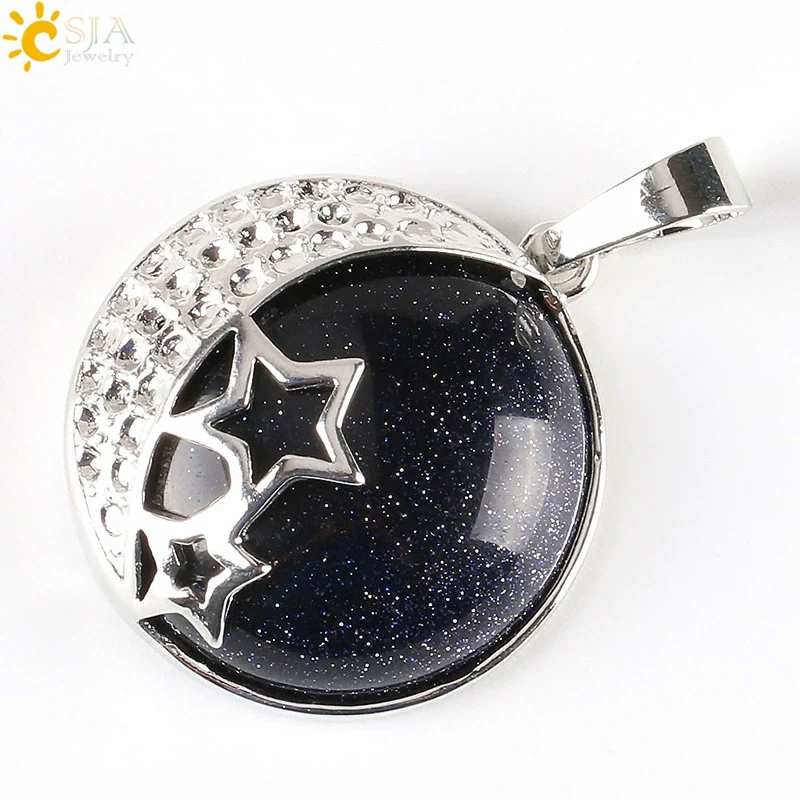 Wholesale Simple Style Natural Semiprecious Stone And Copper Accessories Pendant Necklace With Hollow Back Round Moon Star Design For Women - Image 11