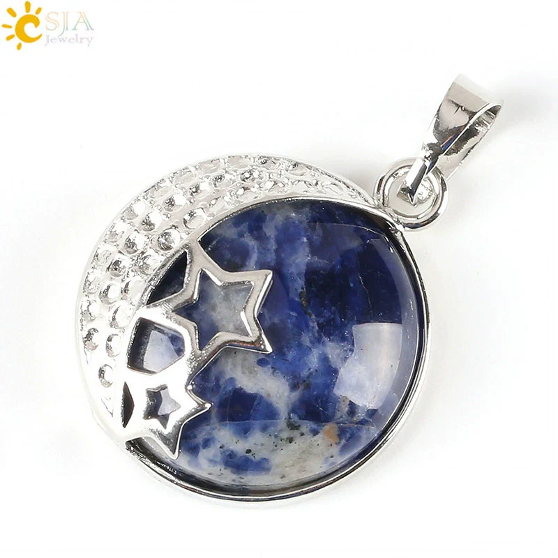 Wholesale Simple Style Natural Semiprecious Stone And Copper Accessories Pendant Necklace With Hollow Back Round Moon Star Design For Women - Image 12