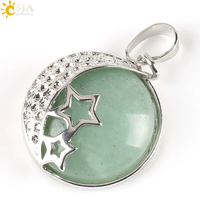 Wholesale Simple Style Natural Semiprecious Stone And Copper Accessories Pendant Necklace With Hollow Back Round Moon Star Design For Women - Image 13