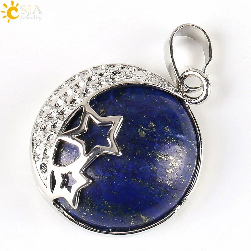 Wholesale Simple Style Natural Semiprecious Stone And Copper Accessories Pendant Necklace With Hollow Back Round Moon Star Design For Women - Image 15