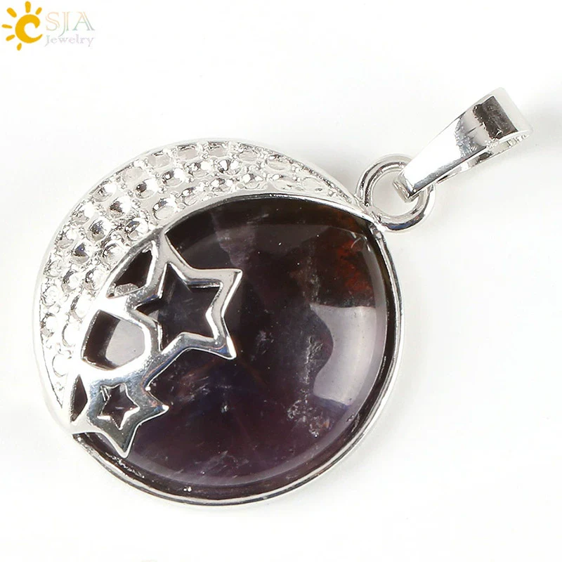 Wholesale Simple Style Natural Semiprecious Stone And Copper Accessories Pendant Necklace With Hollow Back Round Moon Star Design For Women - Image 16