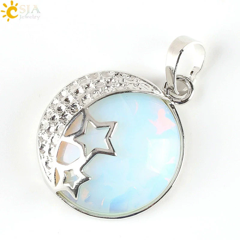 Wholesale Simple Style Natural Semiprecious Stone And Copper Accessories Pendant Necklace With Hollow Back Round Moon Star Design For Women - Image 7