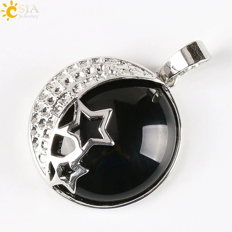 Wholesale Simple Style Natural Semiprecious Stone And Copper Accessories Pendant Necklace With Hollow Back Round Moon Star Design For Women - Image 9