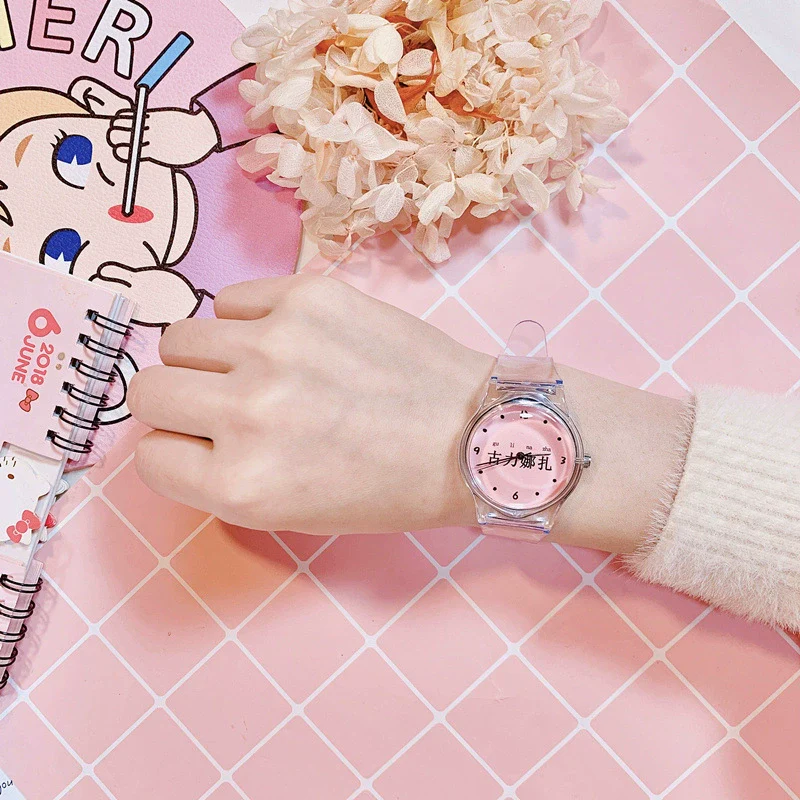 Wholesale Simple Transparent Cartoon Style Plastic And Silicone Watch With Heart Shape For Girls - Image 4