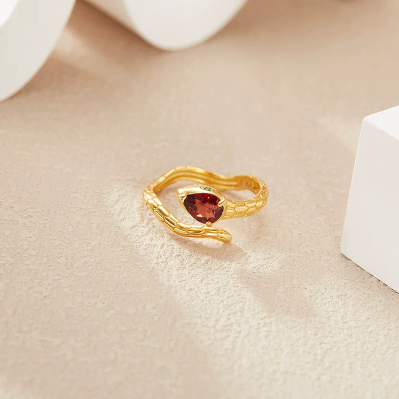 Wholesale Snake Finger Ring S925 Sterling Silver 18K Gold Natural Color Energy Crystal Jewelry Geometric Style Set With Gems - Image 3