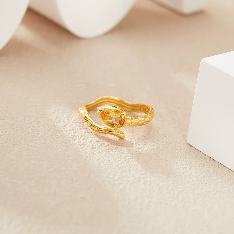 Wholesale Snake Finger Ring S925 Sterling Silver 18K Gold Natural Color Energy Crystal Jewelry Geometric Style Set With Gems - Image 7
