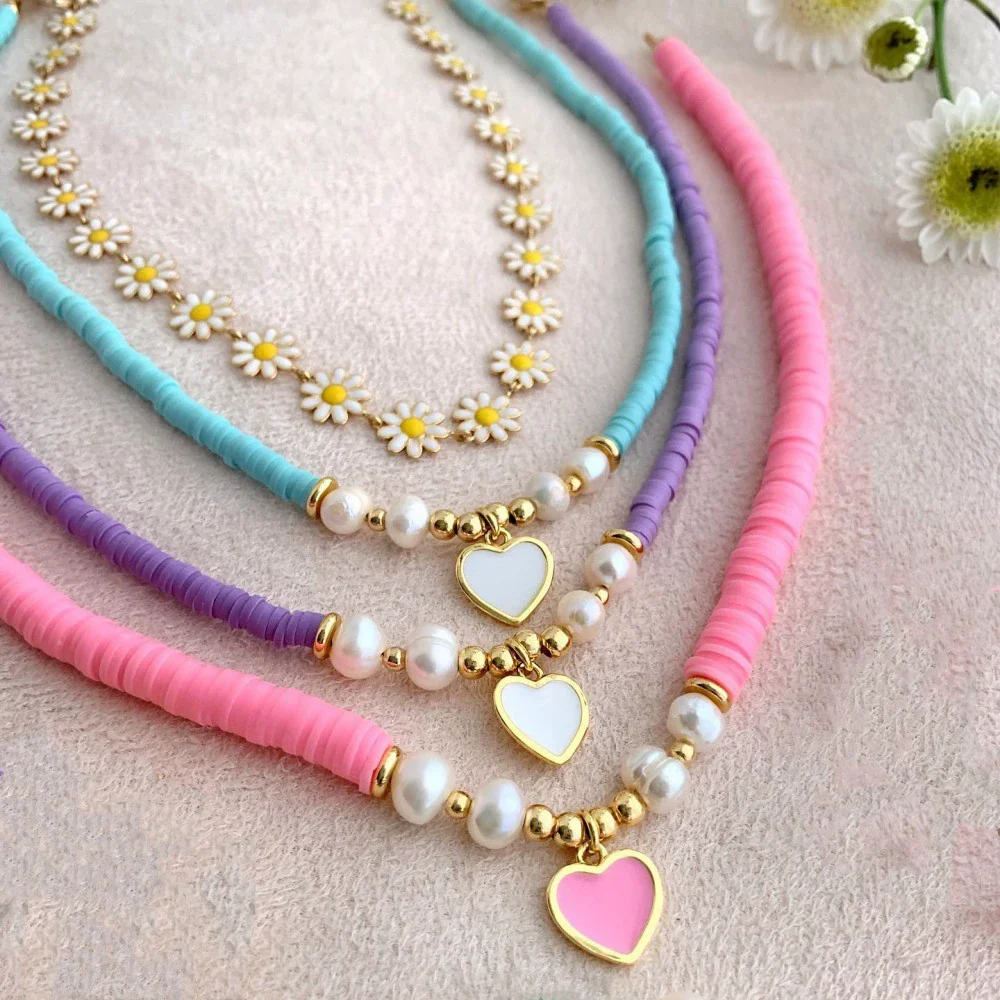 Wholesale Soft Pottery And Organic Glass Women's Bohemian Handmade Beaded Natural Love Pendant Necklace With Geometric Styling And Handwoven Treatment