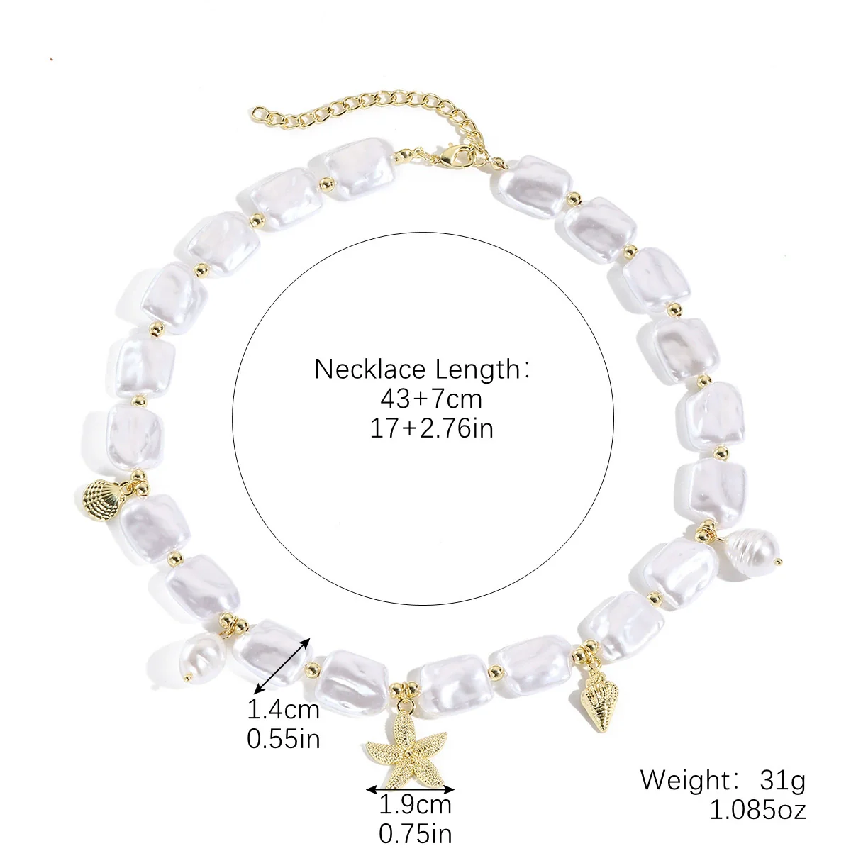 Wholesale Special Shaped Baroque Imitation Pearl Necklace And Bracelet Jewelry Set With Marine Life Pattern And Electroplating Process - Image 10