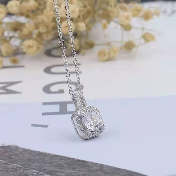 Wholesale Square Four Claw Full Diamond Drop Shape Copper Water Wave Chain Women's Fashion Clavicle Chain Necklace Jewelry - Image 2