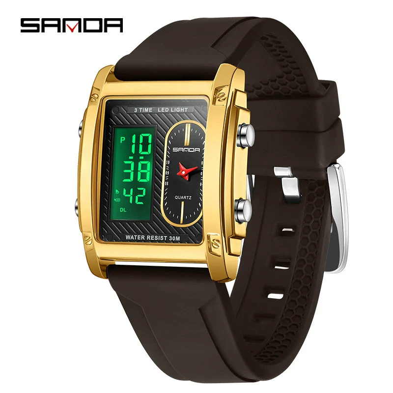 Wholesale Square Multifunction Dual Display Electronic Watch For Men Light Luxury Style Silicone Band Waterproof Alloy Case Mineral Tempered Mirror - Image 2