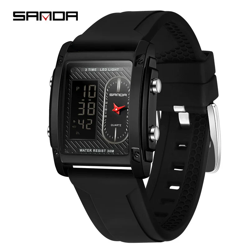 Wholesale Square Multifunction Dual Display Electronic Watch For Men Light Luxury Style Silicone Band Waterproof Alloy Case Mineral Tempered Mirror - Image 3