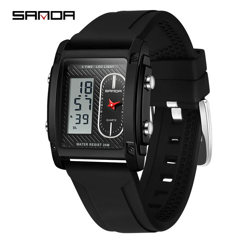 Wholesale Square Multifunction Dual Display Electronic Watch For Men Light Luxury Style Silicone Band Waterproof Alloy Case Mineral Tempered Mirror - Image 4