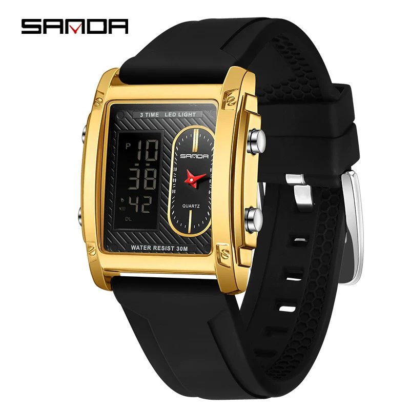 Wholesale Square Multifunction Dual Display Electronic Watch For Men Light Luxury Style Silicone Band Waterproof Alloy Case Mineral Tempered Mirror - Image 6