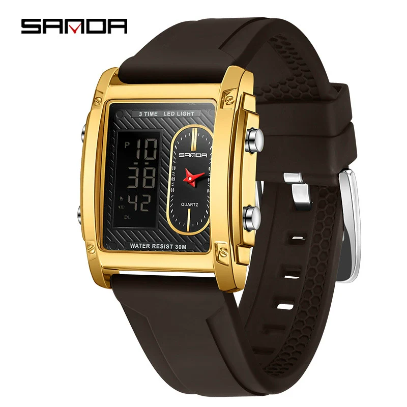 Wholesale Square Multifunction Dual Display Electronic Watch For Men Light Luxury Style Silicone Band Waterproof Alloy Case Mineral Tempered Mirror - Image 7