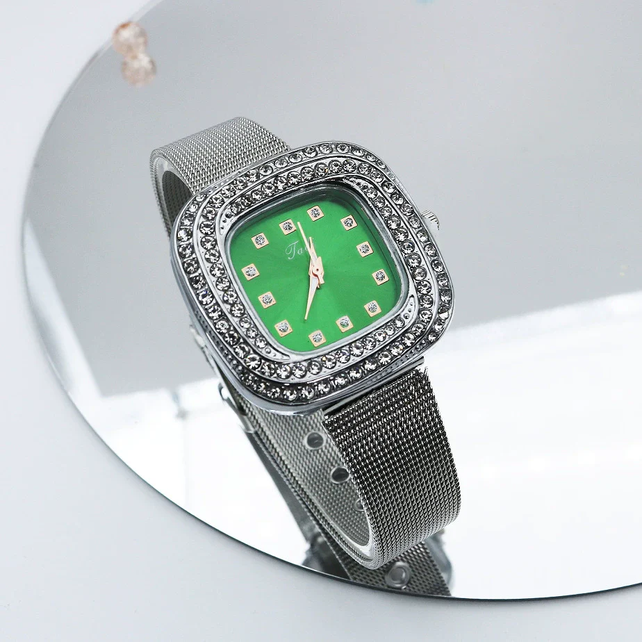 Wholesale Square Quartz Watch With Starry Diamond Mesh Strap Alloy Case Stainless Steel Strap Light Luxury Leisure Style - Image 3