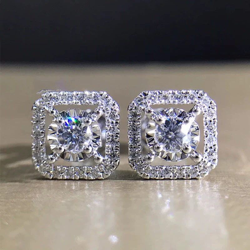 Wholesale Square Zircon Earrings Copper Geometric Style - Image 2