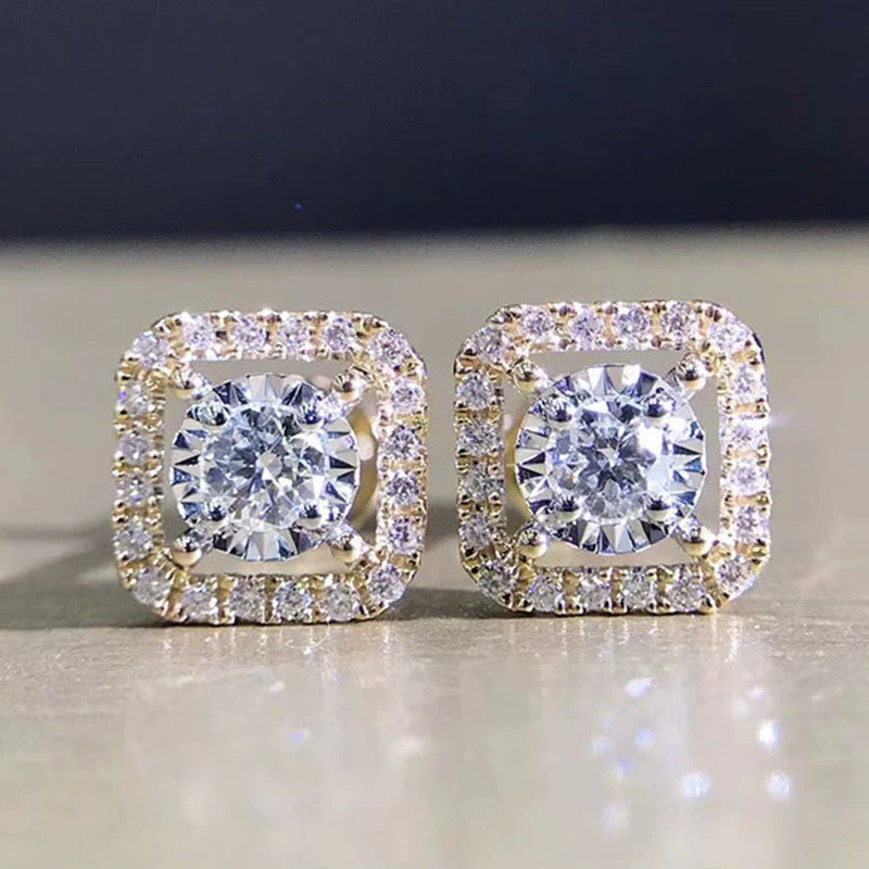 Wholesale Square Zircon Earrings Copper Geometric Style - Image 3