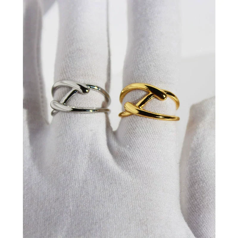 Wholesale Stacking Ring Brass Geometric Line Cross Design Electroplating For Women And Unisex - Image 2