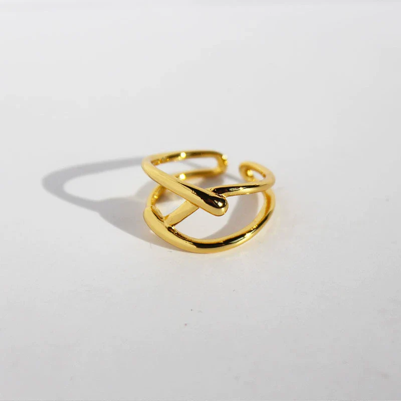 Wholesale Stacking Ring Brass Geometric Line Cross Design Electroplating For Women And Unisex - Image 6