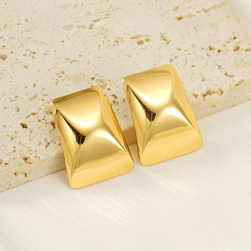 Wholesale 316L Stainless Steel 18K Gold Electroplated Geometric Rectangular Concaveconvex Square Earrings - Image 4