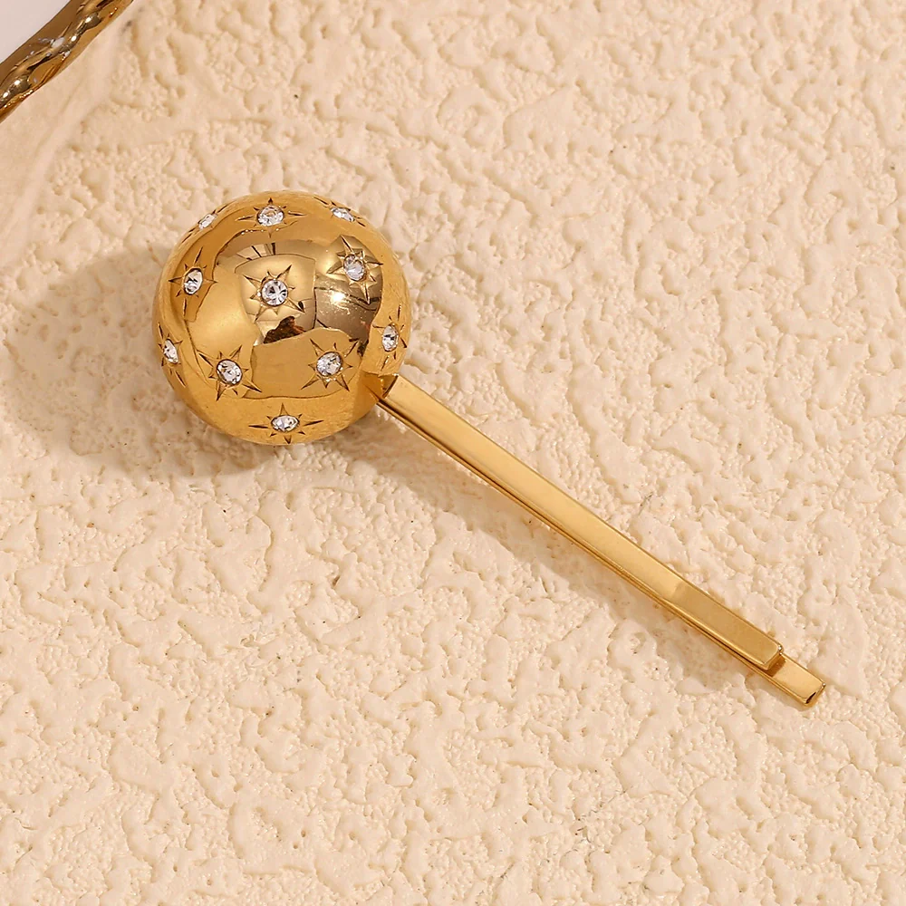 Wholesale Stainless Steel 18K Gold Electroplated Spherical Eightpointed Star Stereo Style Hair Clip For Women