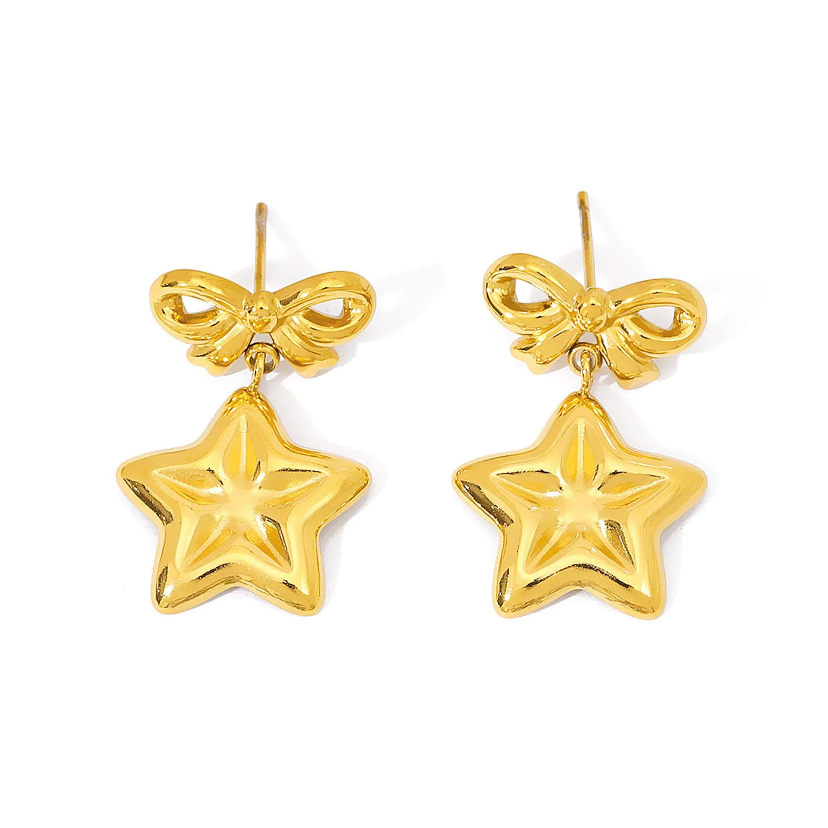 Wholesale Stainless Steel 18K Gold Plated Bow And Star Earrings For Women - Image 4