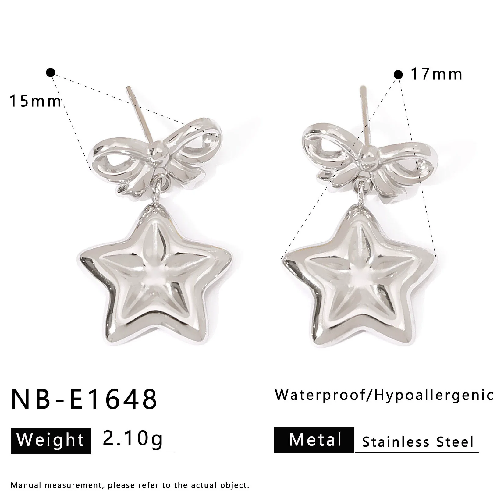 Wholesale Stainless Steel 18K Gold Plated Bow And Star Earrings For Women - Image 6