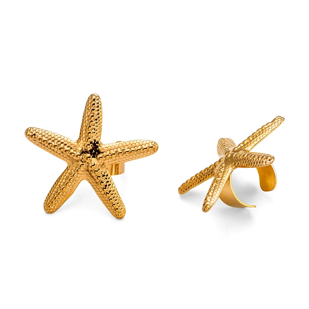 Wholesale Stainless Steel Adjustable Opening Ring With Embossed Starfish Personality Exaggerated Design Electroplating Treatment - Image 5