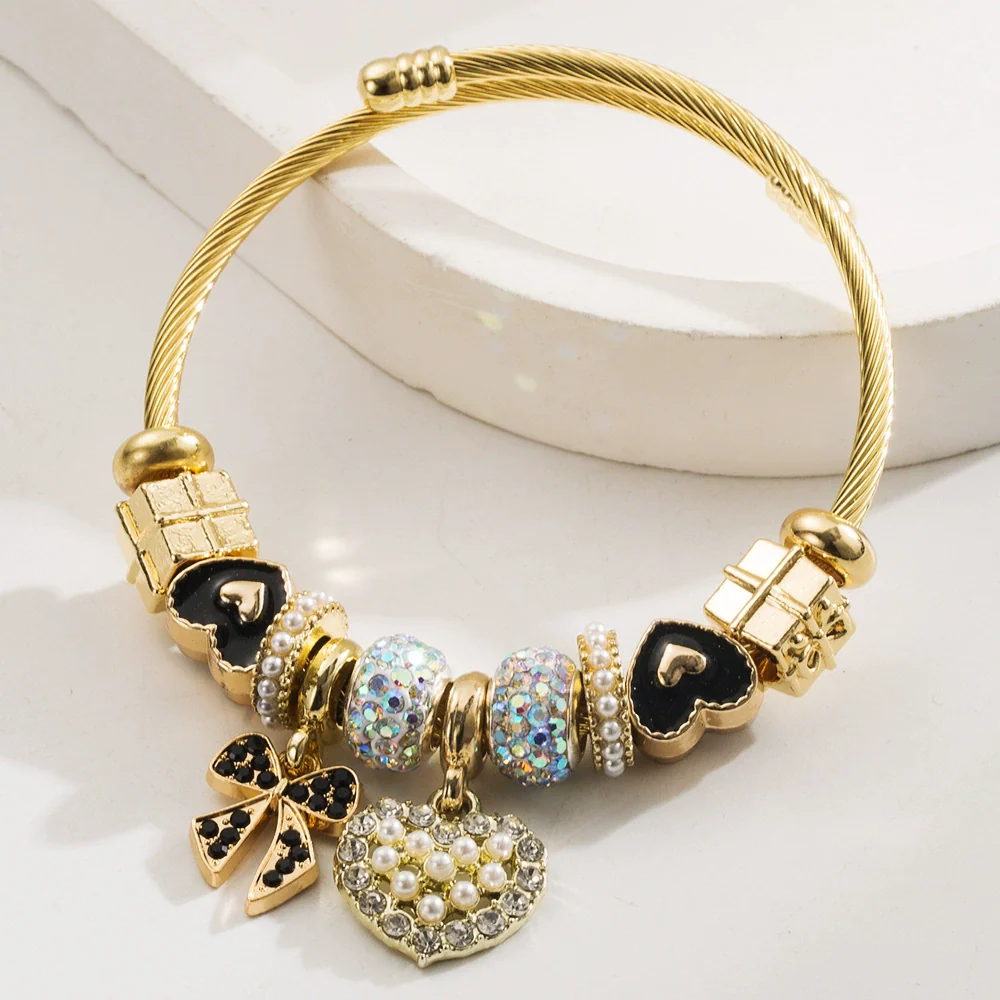 Wholesale Stainless Steel Alloy Diamondtreated Heart And Bow Pattern Bracelet For Women - Image 4