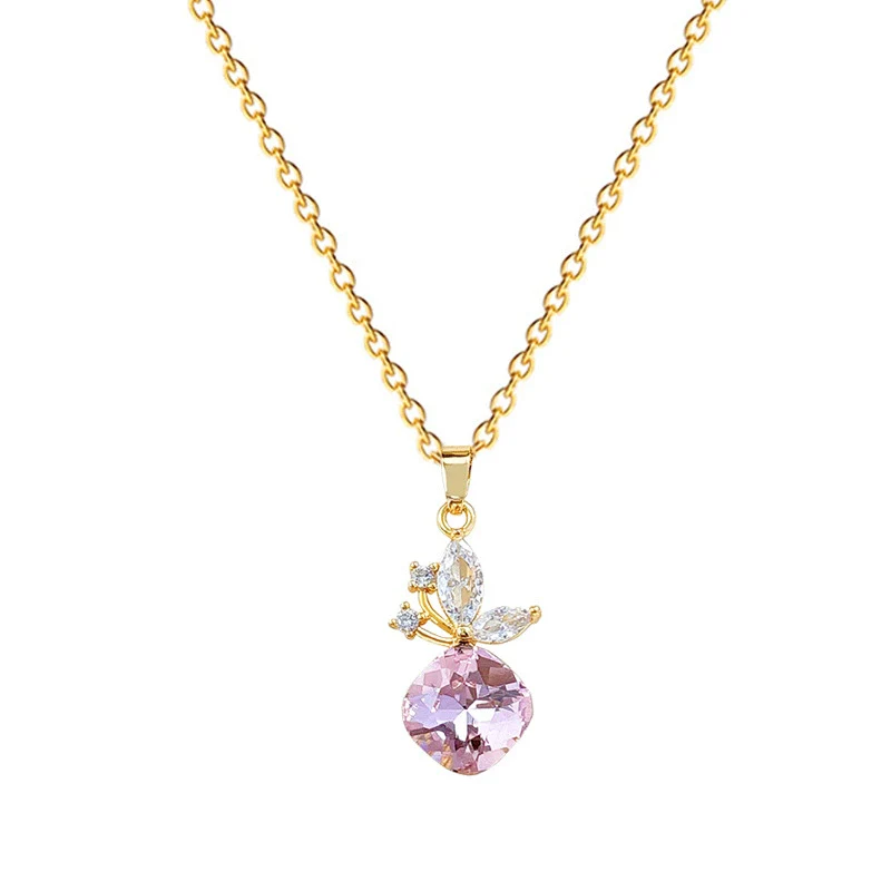 Wholesale Stainless Steel And Copper Animal Zodiac Cartoon Style Butterfly Pendant Full Diamond Necklace For Women - Image 5